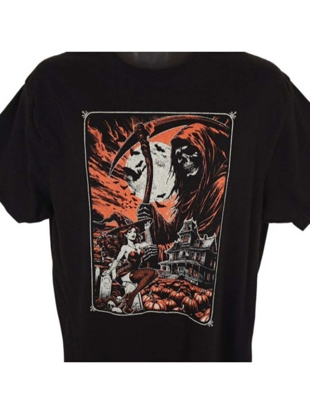 Grim Reaper T Shirt Mens Size Large Black Witch Haunted House Halloween